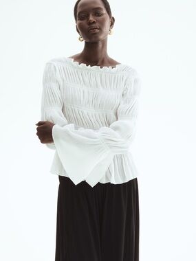 H&M Women’s White Smocked Boat-neck Top